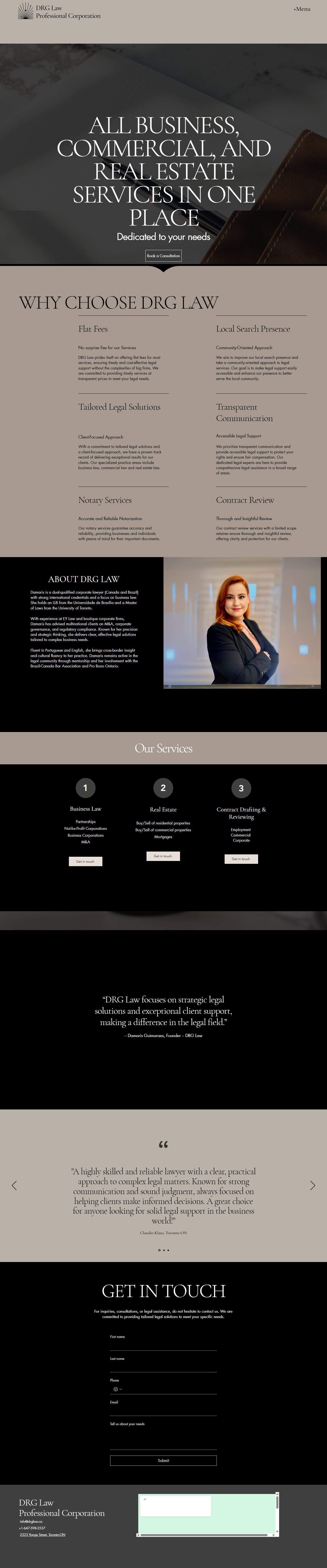The full DRG Law homepage before the engagement, top to bottom